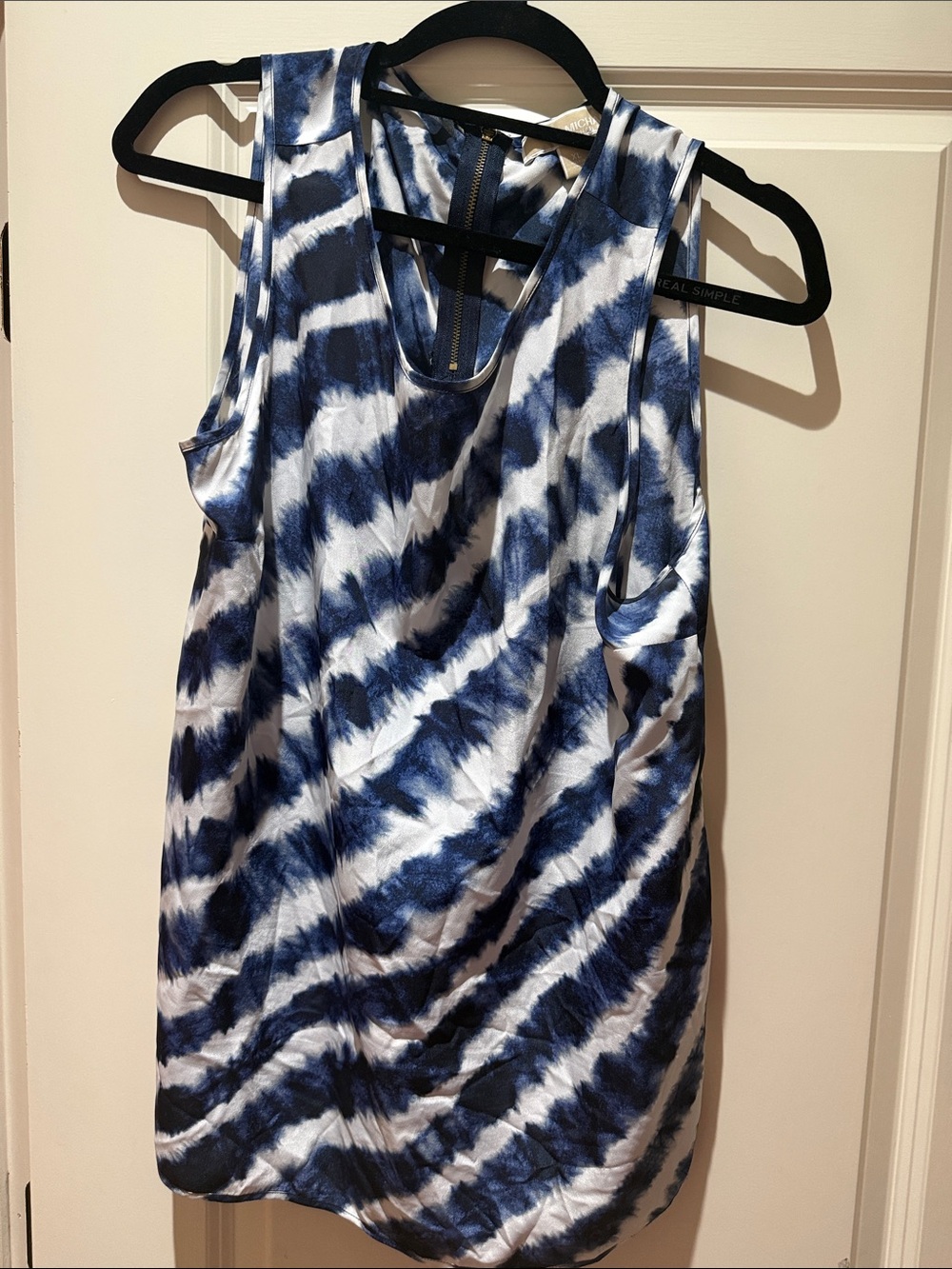 Michael Kors Navy and White Tie-Dye Scoop Neck Tank